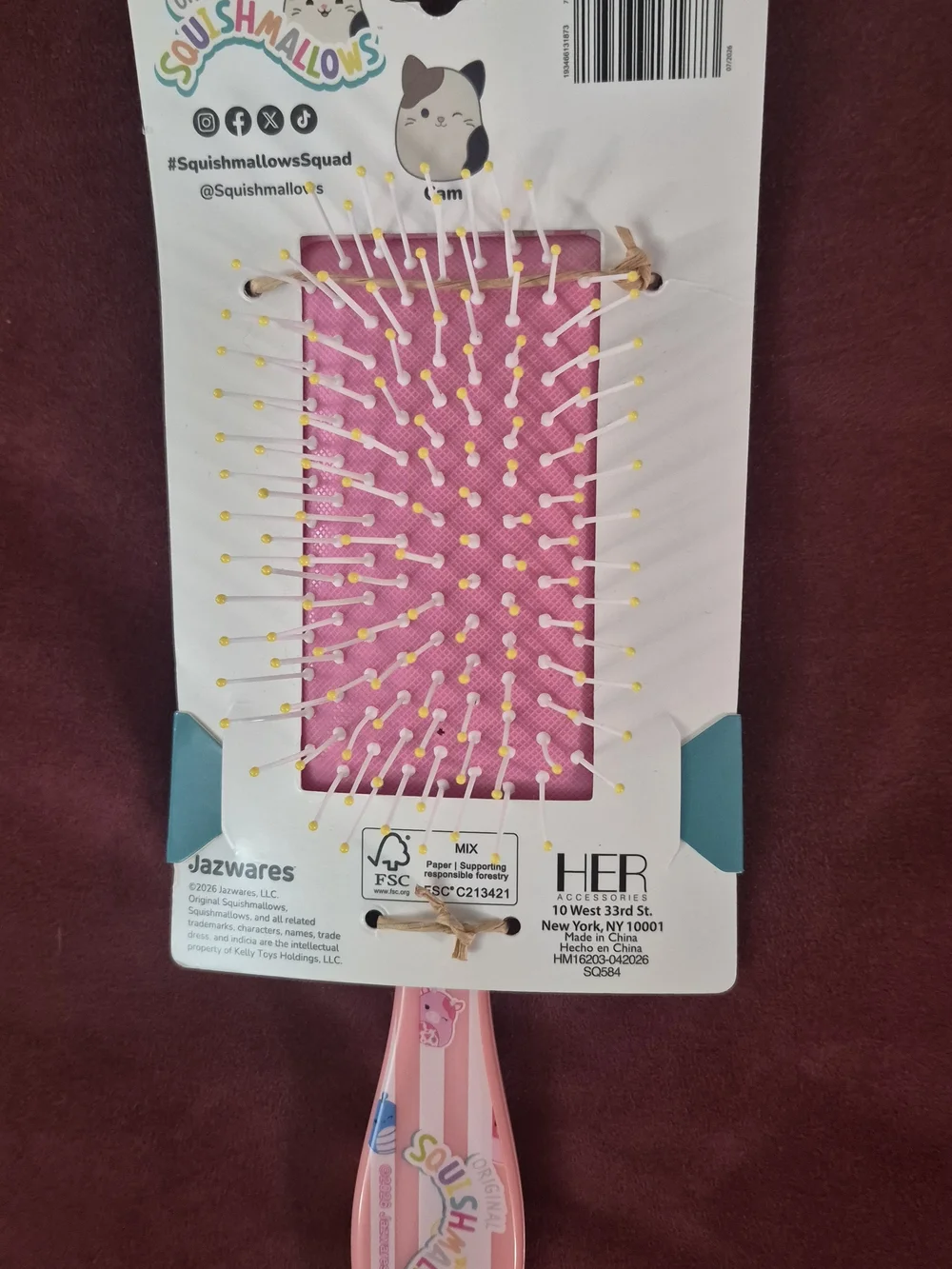 Squishmallows Cat Detangler Brush - Pink, White, Black, Tan